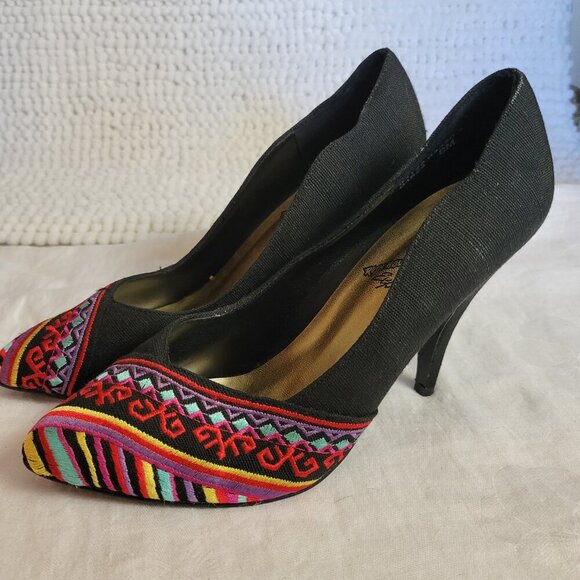 Rush Hour Express Pumps Stilettos Shoes Sz 8 leather fabric Retro Vintage NWOT - Picture 7 of 13